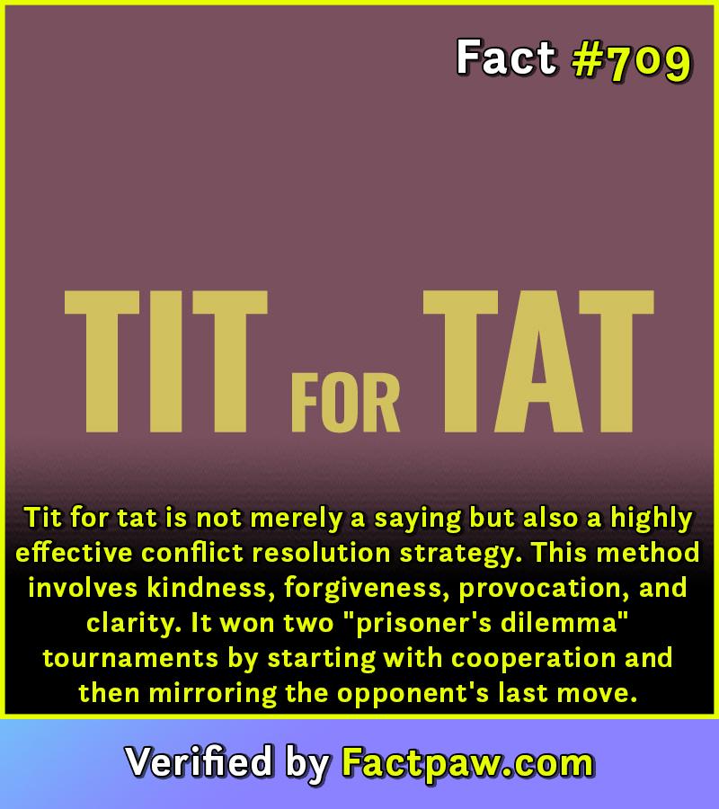 Tit for tat is not merely a saying but also a highly effective conflict resolution strategy. This method involves kindness, forgiveness, provocation, and clarity. It won two "prisoner's dilemma" tournaments by starting with cooperation and then mirroring the opponent's last move.